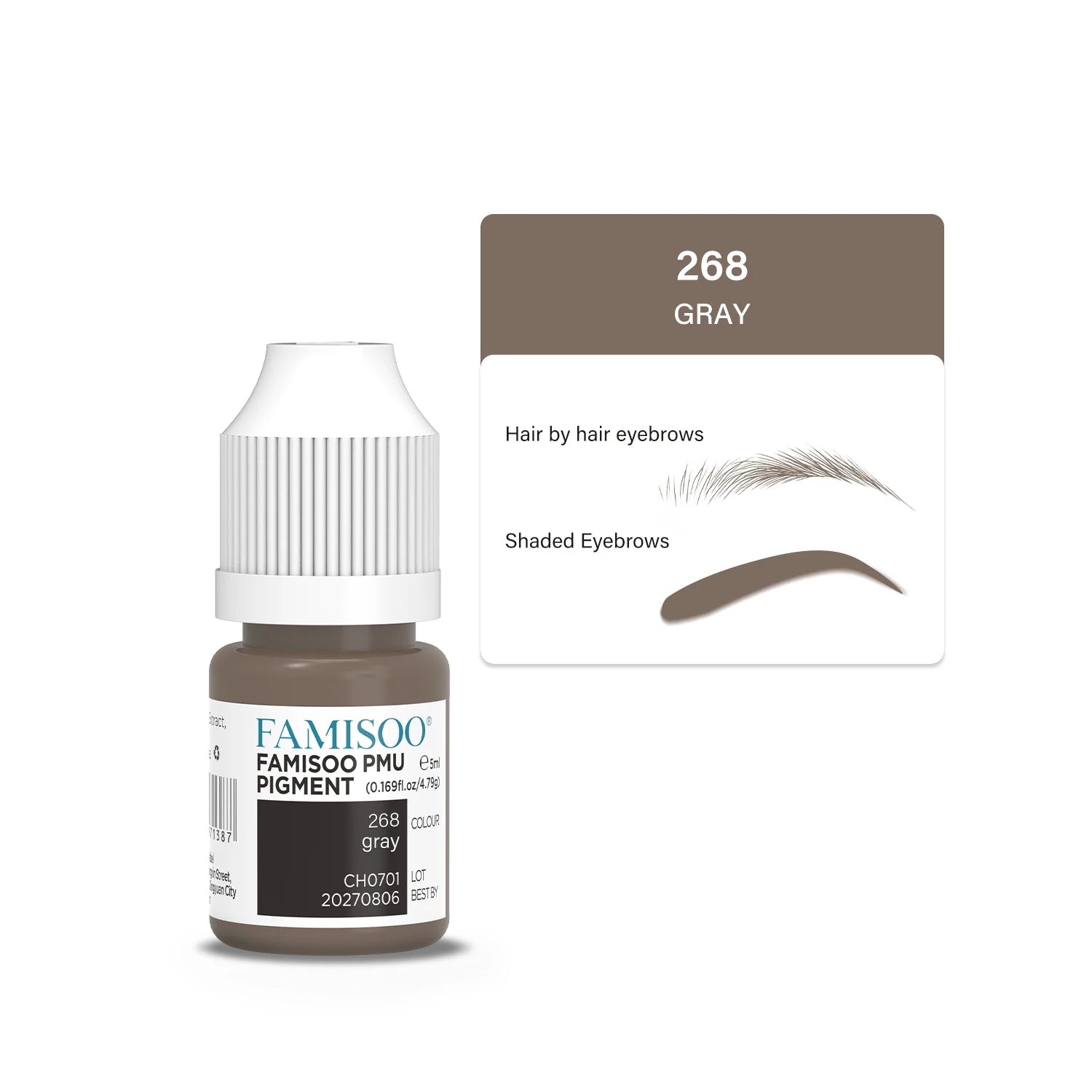 Eyebrow Tattoo Ink - Professional 5ml Microblading Pigment for PMU Machines Permanent Makeup Machines 268 Gray Tidesmit
