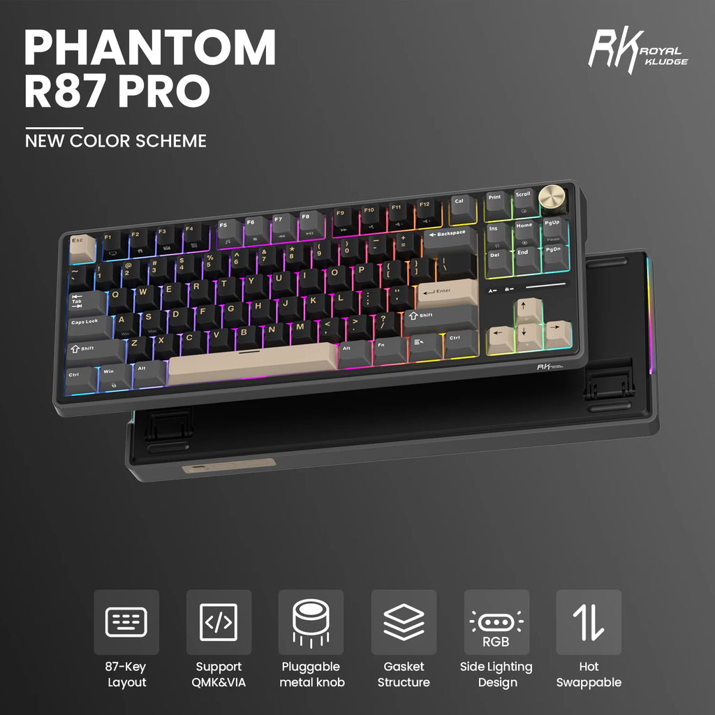 RK Royal Kludge RK R87Pro Gasket Wired Gamer Keyboard Hot-swappable 88 Keys Mechanical Keyboard 88% RGB Backlit With PBT Keycaps