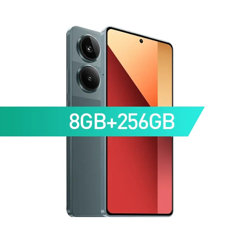 Dark green smartphone with 8GB RAM, 256GB storage, a dual-camera system, and a red-toned display screen.