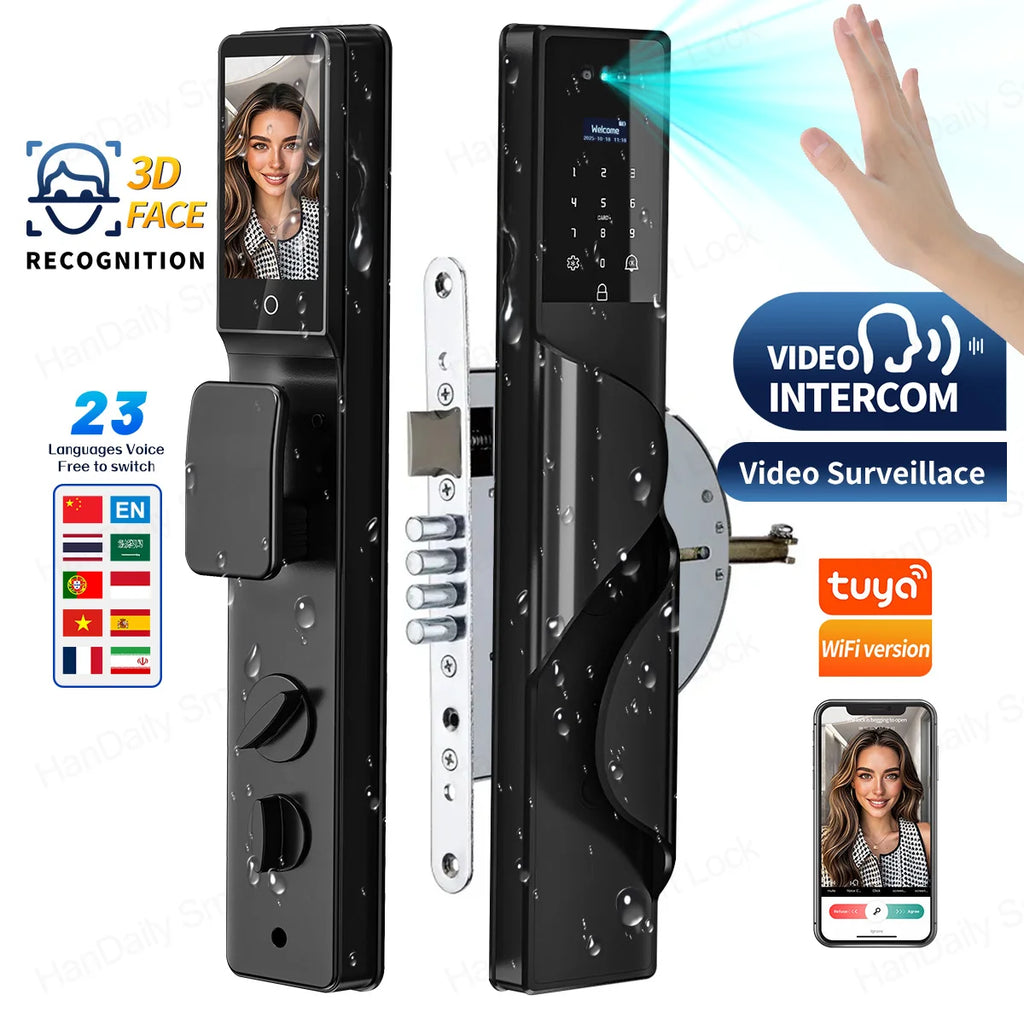 Tuya App Security Lock, Waterproof Smart Door Locks with 3D Face & Palm Recognition Camera Video, Smart Lock Suitable for Israel