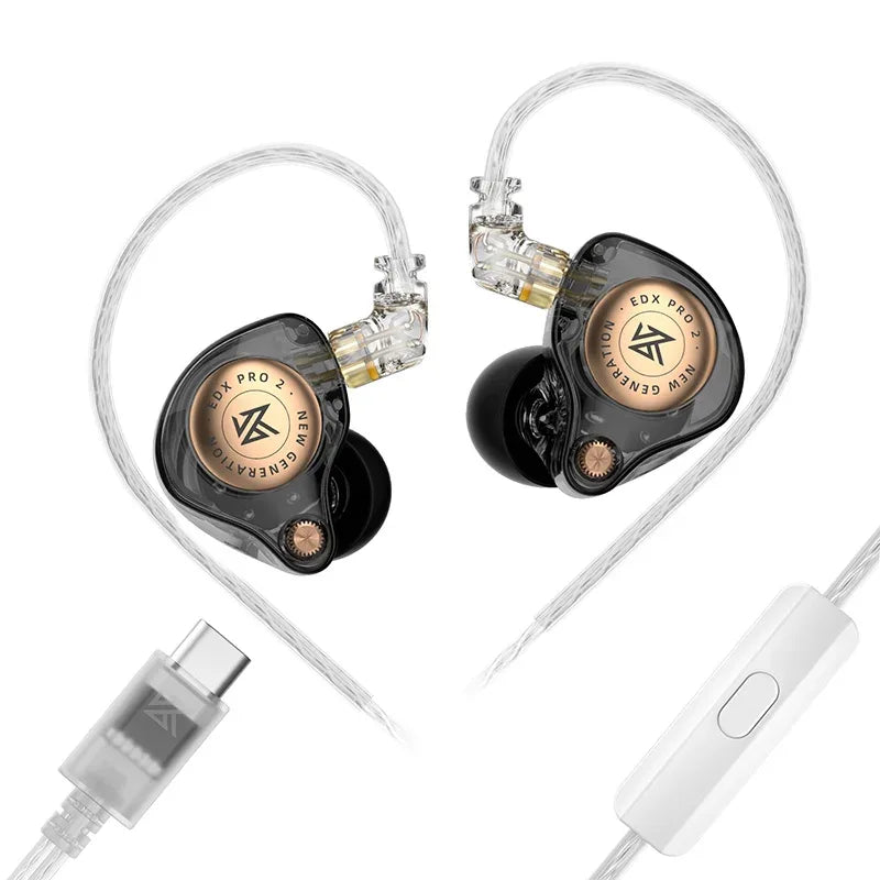 KZ EDX Pro In-Ear Monitors | HiFi Wired 3.5mm Earphones | Tidesmit Black MIC Type-c Tidesmit