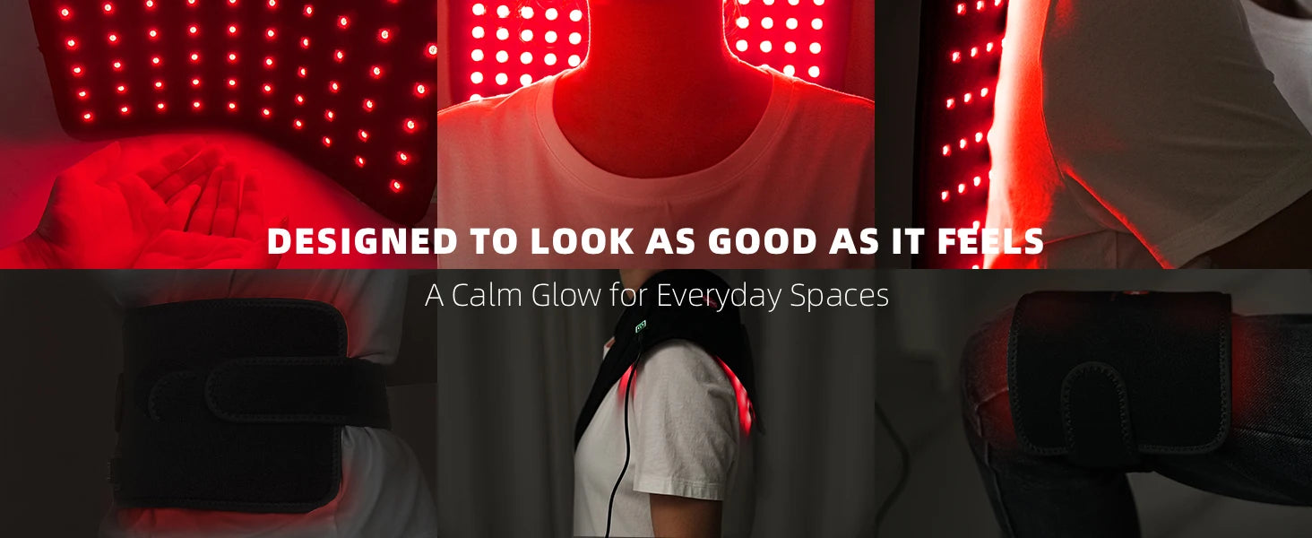 Portable red light therapy belt with 660nm and 850nm LED lights for back, waist, and joint pain relief at home.
