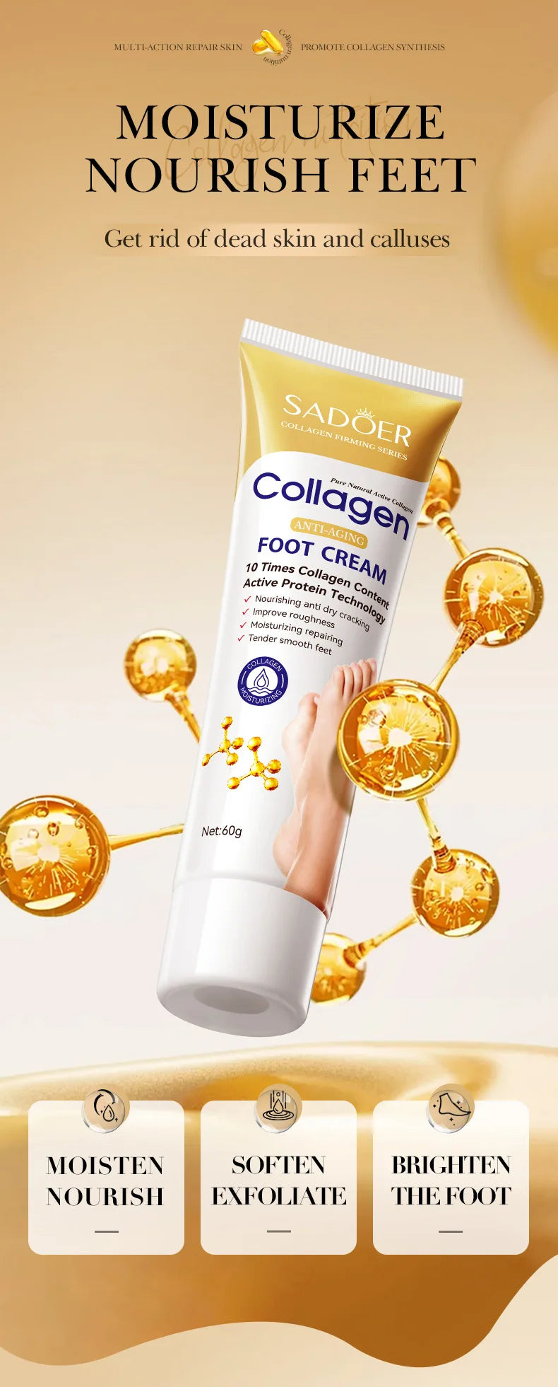 Collagen Foot Cream: Deep Moisturizing & Repairing Foot Care Scrubs Treatments Tidesmit