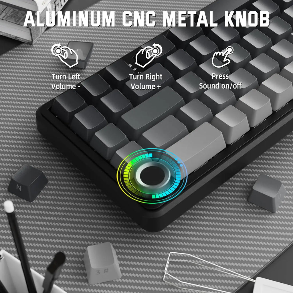 ATTACK SHARK X66 65% Wireless Mechanical Keyboard with Knob, 66 Keys Gasket Hot Swap RGB Gaming Keyboard, Linear Switch,