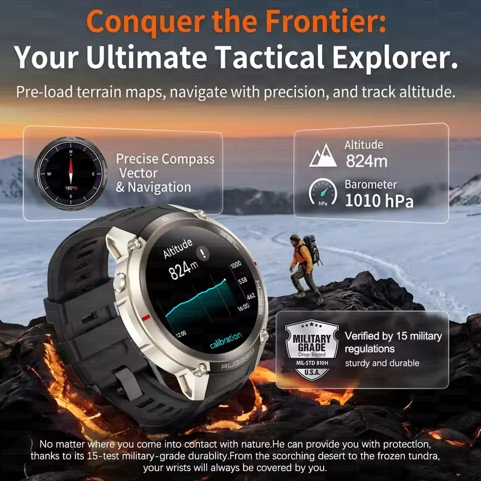 2026 New Sports Smart Watch With GPS Offline Map Download Bluetooth Call Military Clock Fitness Tracker Waterproof Bracelets Men