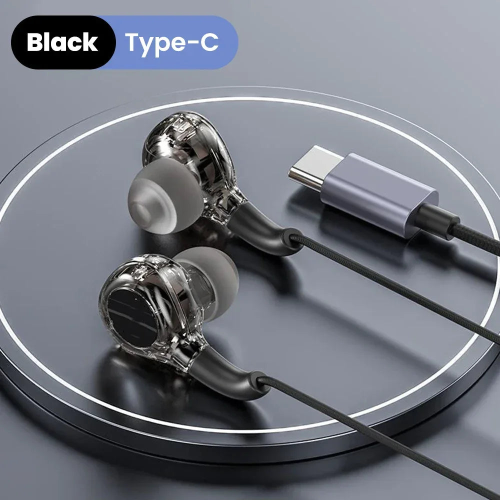 HiFi Wired Headphones with Microphone and Deep Bass by Tidesmit Black Type-C Tidesmit