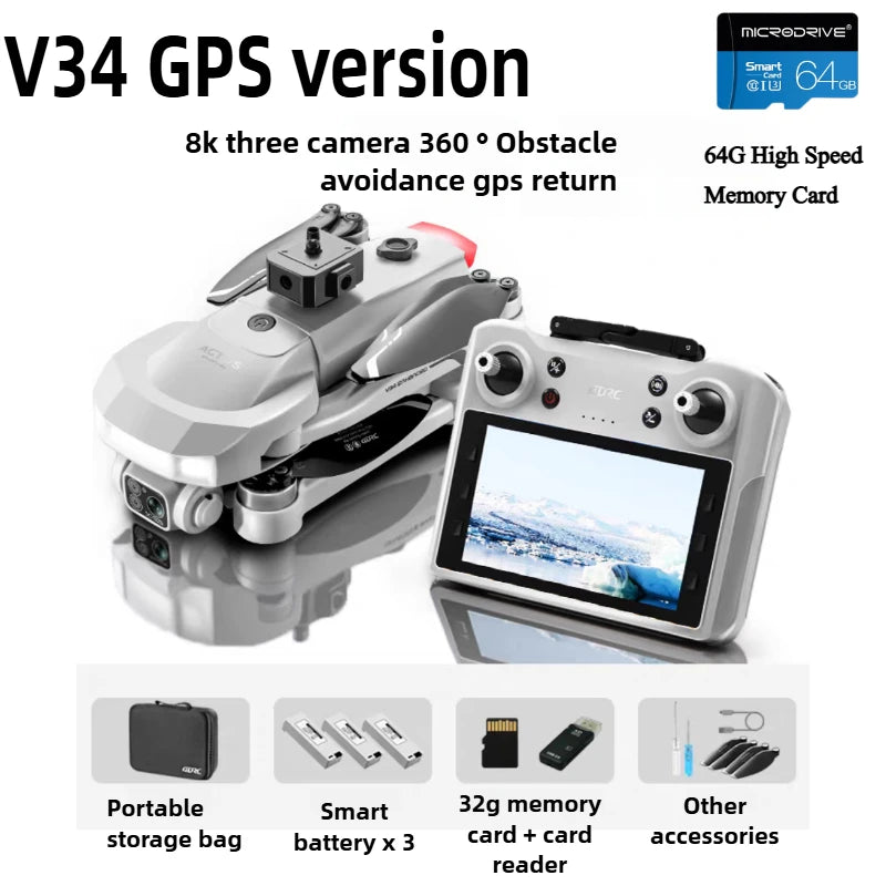 GPS Drone with 4K Camera - Foldable Brushless Quadcopter | Tidesmit V34-GPS-3B-64G Tidesmit