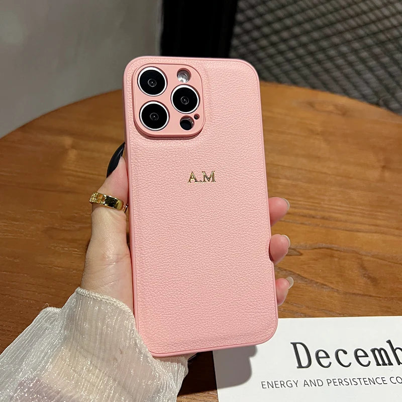 Personalized Leather iPhone Case - Shock-Absorbing Monogram Cover Pink Tidesmit