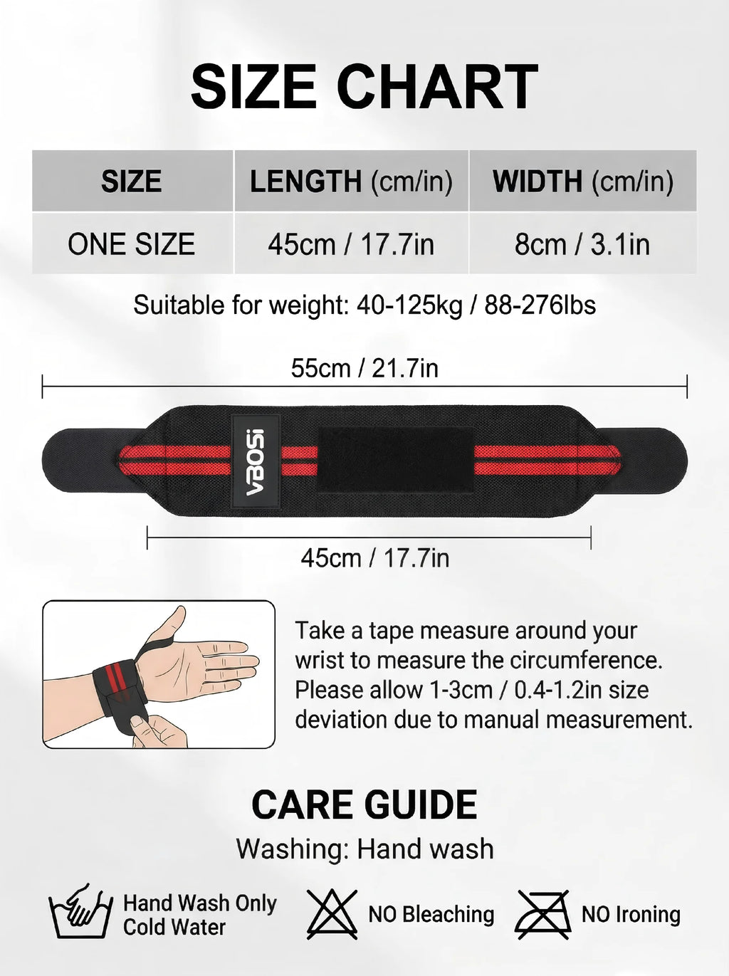 VBOSi Wrist Wraps Wrist Support Brace - Extra Strength Weight Lifting Wristband Bandage Straps for Fitness Gym Training