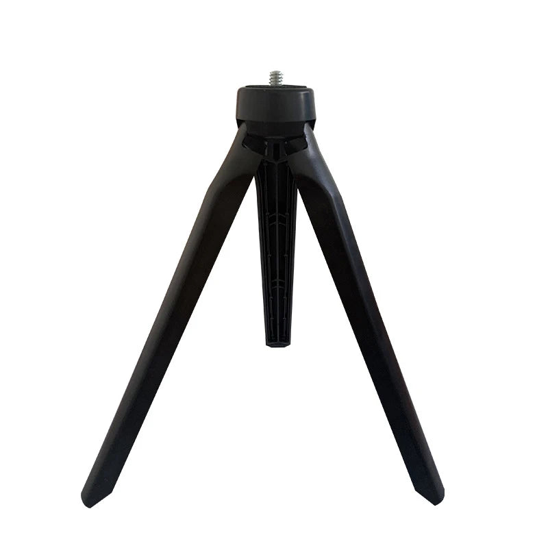Small black plastic mini tripod with a metal mounting screw for tabletop camera or phone support.