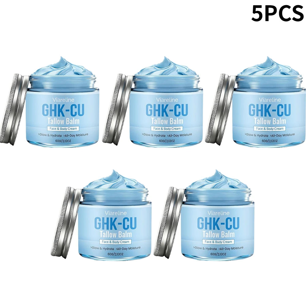 Natural GHK-CU Copper Peptide Tallow Balm Blue Cream - Brighten Hydrating Face & Body Moisturizer, for Dry Sensitive Mature Skin