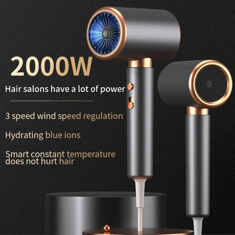 2000W professional ionic hair dryer in grey and rose gold with 3 speed settings for salon-quality blowouts.