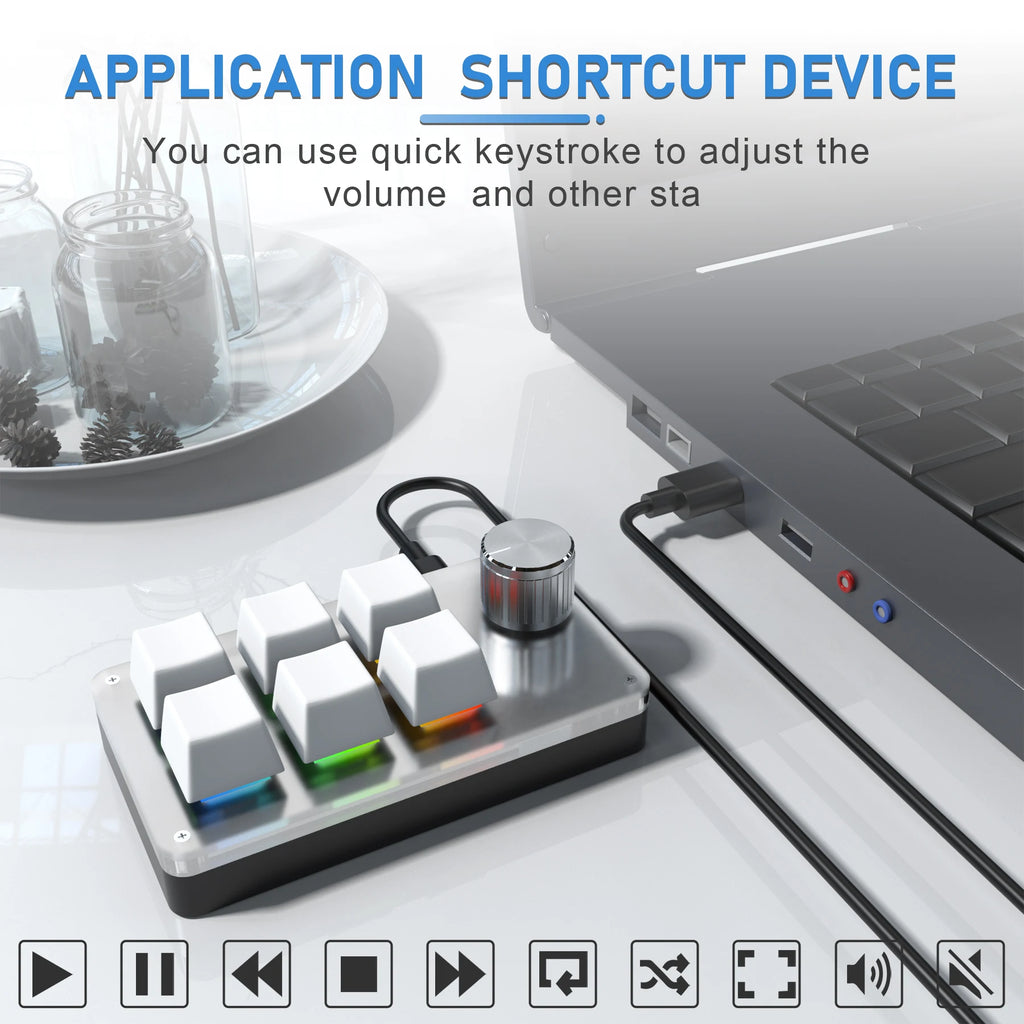 6 Keys 1 Mini Knob RGB Keyboard for Photoshop USB Mechanical Keyboard Gamer Macro Custom Keyboard Gaming Custom Programming Knob