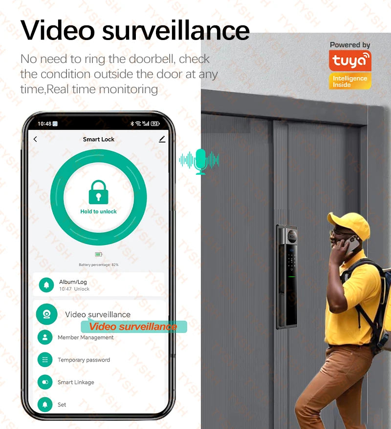 Face Real-time Intercom Smart Door Lock Biometric Electronic Security Camera Intelligent Fingerprint Password Key Unlock