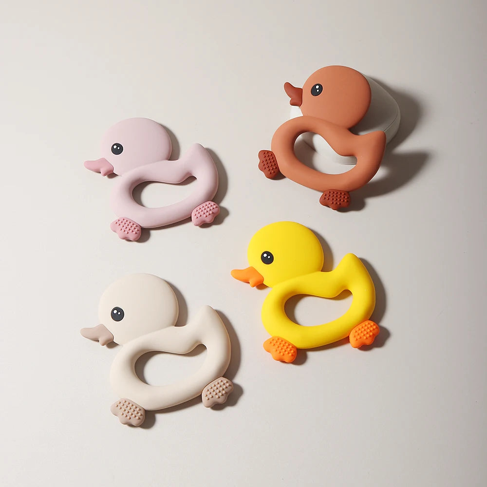 New Arrival Baby Teether Cartoon Duck Shape Silicone Teether Pacifier Clip Baby Toy Teething Accessories