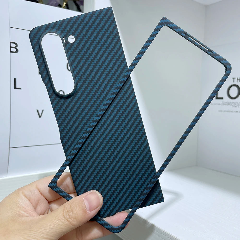 Samsung Galaxy Z Fold 6 Carbon Fiber Case | Ultra-Thin Aramid Cover Blue(Big hole)set China Mainland Tidesmit