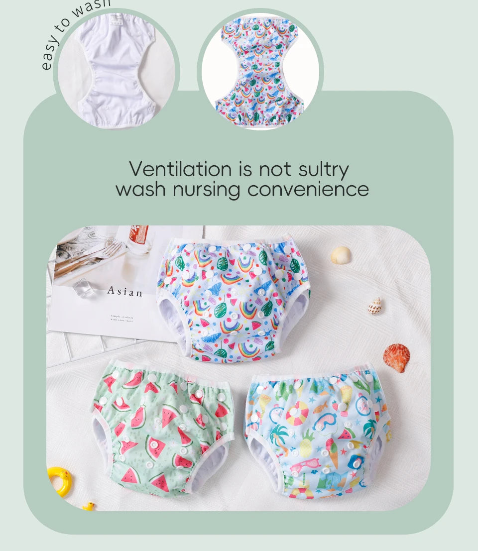 HappyFlute 3-Piece Mesh Cloth Inner Fabric Baby Swimming Diaper Reusable Adjustable 0-3 Years Summer Diaper