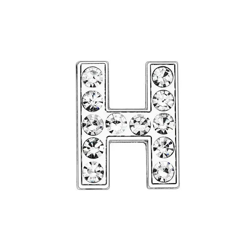 Silver rhinestone letter H slide charm for 8mm DIY pet collars to personalize dog or cat accessories.
