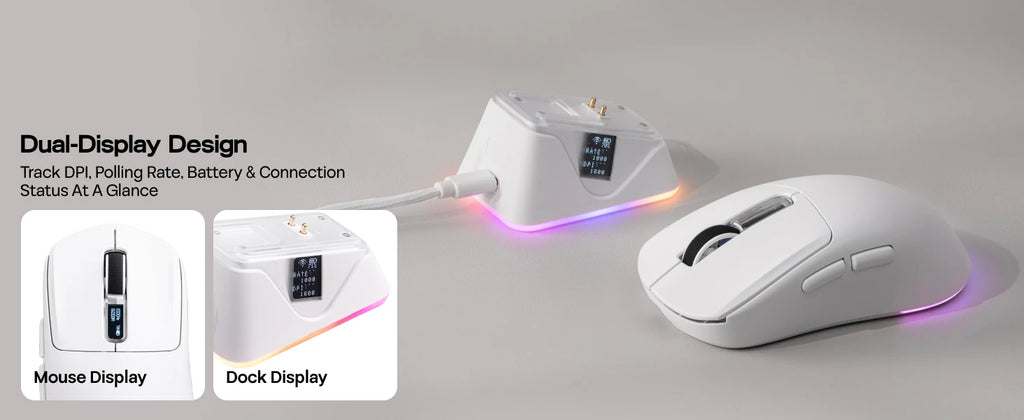 EPOMAKER NEX Lite Tri-mode Wireless PAW3311 Sensor Gaming Mouse with RGB Charging Dock & 1K Polling/12K DPI for Gaming & Office