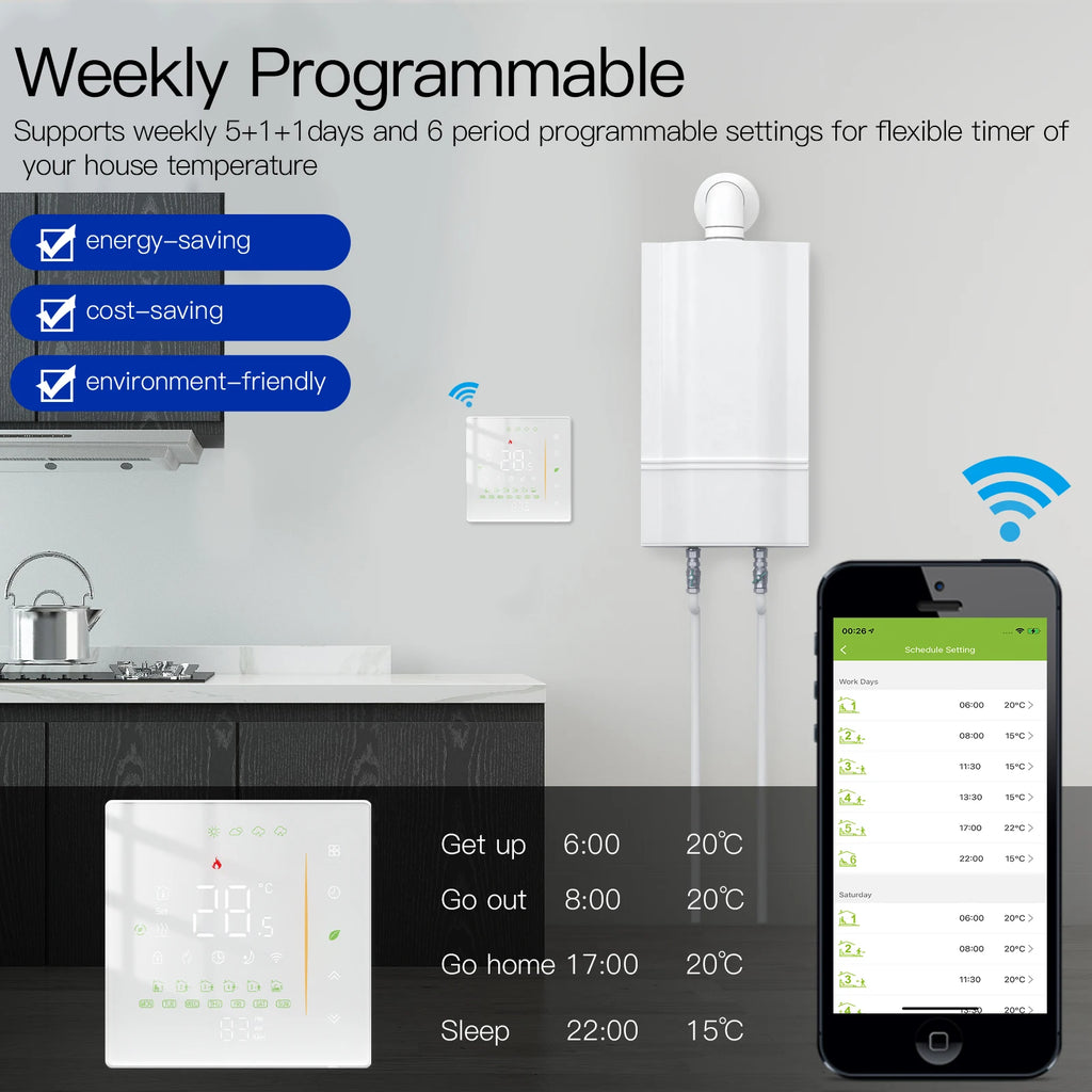 MOES Thermostat WiFi Wireless Room Temperature Controller of Water/Electric Floor Heating Gas Boiler Humidity Tuya Alexa Google