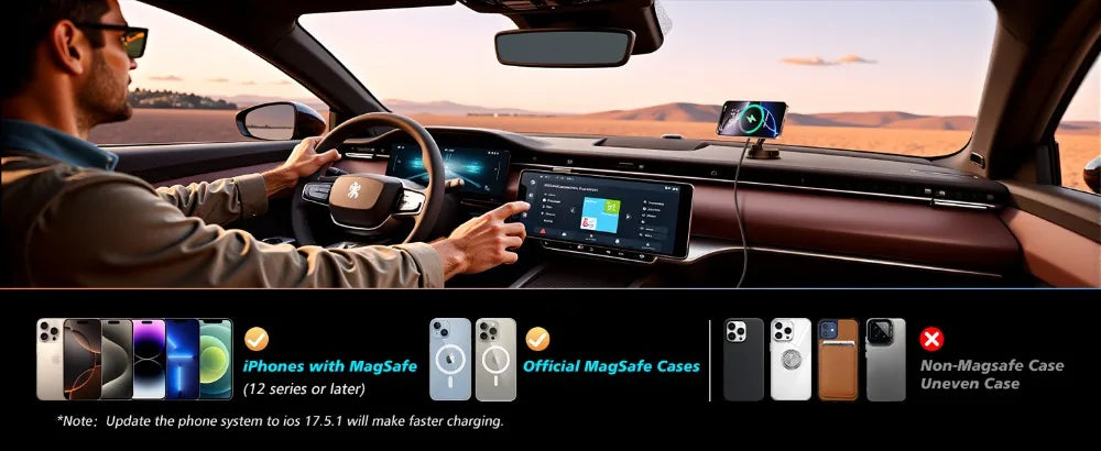 Magnetic Wireless Car Charger with RGB Cooling Fan - Black Tidesmit