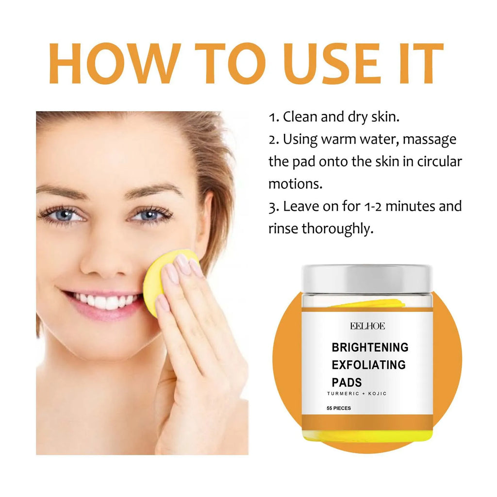 Turmeric Exfoliating Pads for Face Brightening - 55 Pcs Vegan Formula Scrubs Treatments Tidesmit