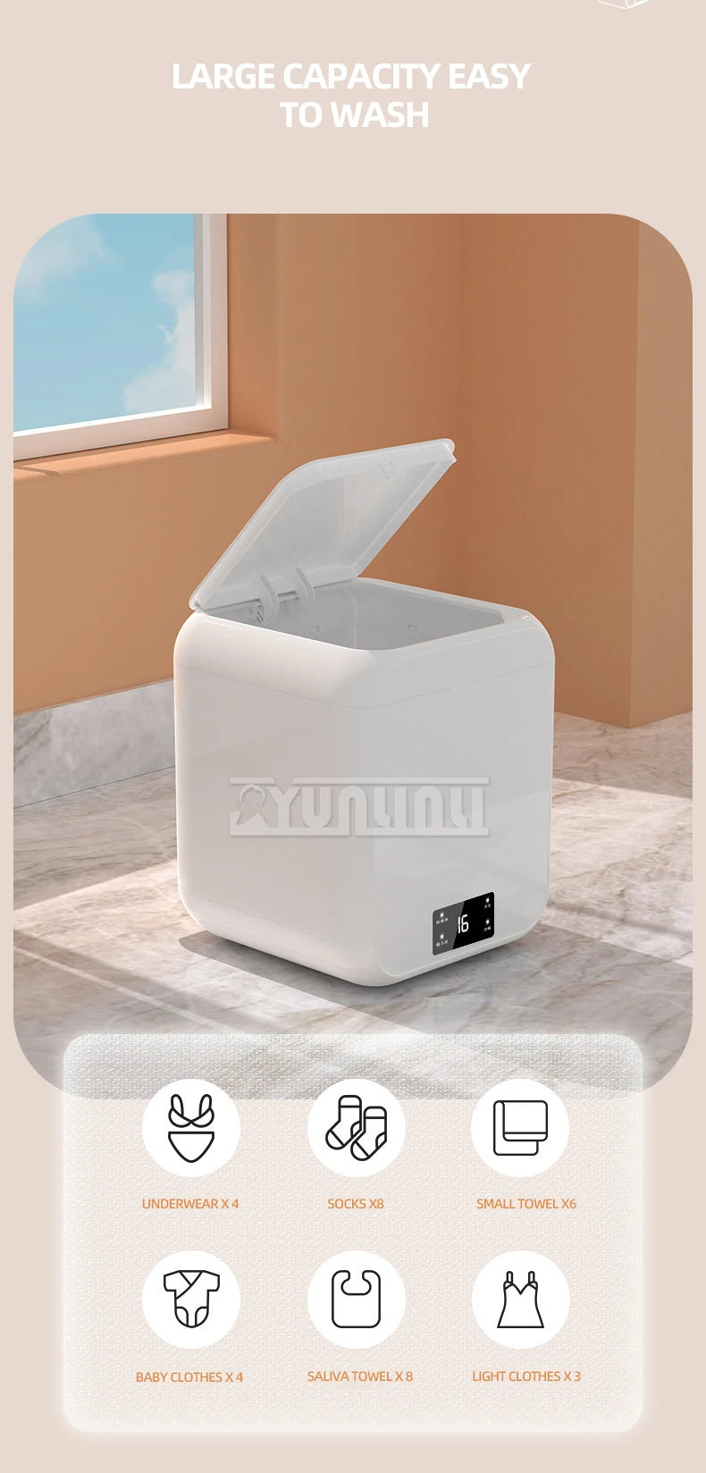 Tidesmit 12L portable semi-automatic mini washing machine with drying function showing compact household design