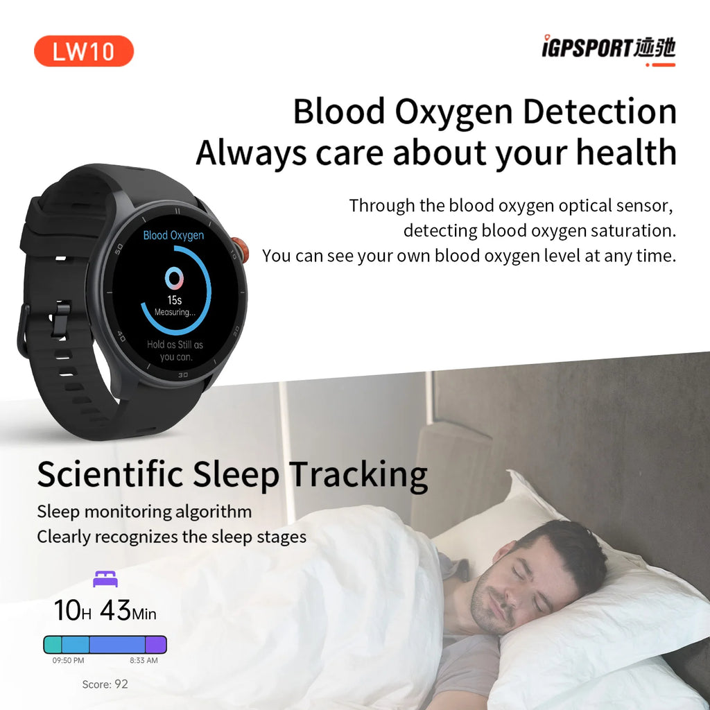 iGPSPORT LW10 Smart Watch With 1.43" AMOLED Screen GNSS GPS Tracker Bluetooth Calls 50+ Sports Modes Heart Rate/SpO2 Monitor