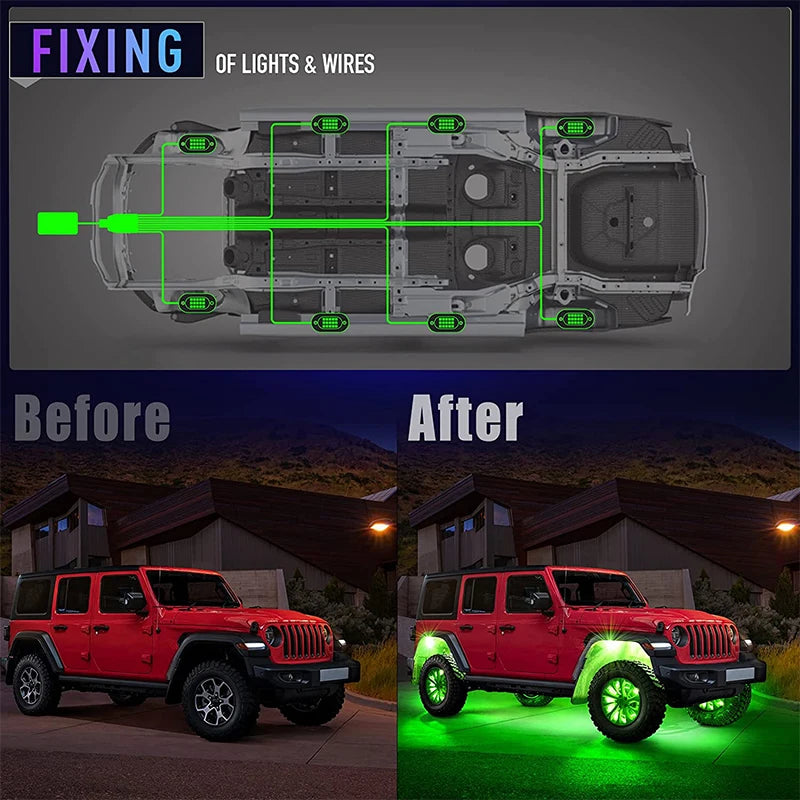 LED Rock Lights for Trucks | 4-12 Pod RGB App-Controlled Underglow Kit Tidesmit