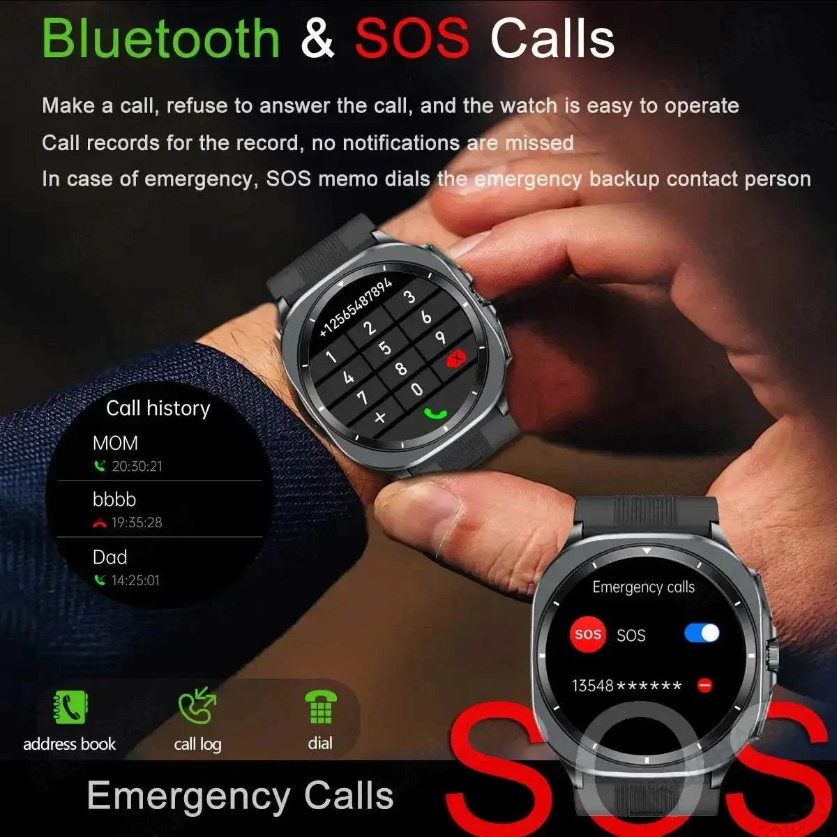 HY Digital Airbag Smartwatch for Huawei, Air Pump True Accurately Blood Pressure Watches Uric Acid Blood Lipids Health Watch Men
