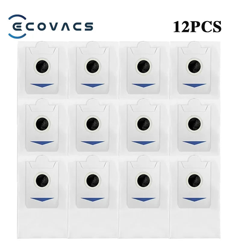 12-pack replacement dust filter bags for robot vacuum, white with round black inlet