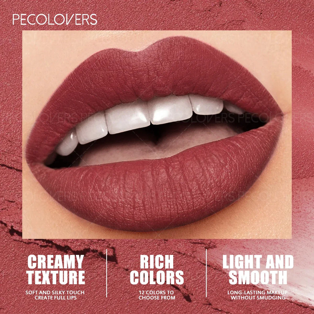 Soft matte lip crayon in rich dusty rose with a smooth, moisturizing, long-lasting creamy texture for full lips.