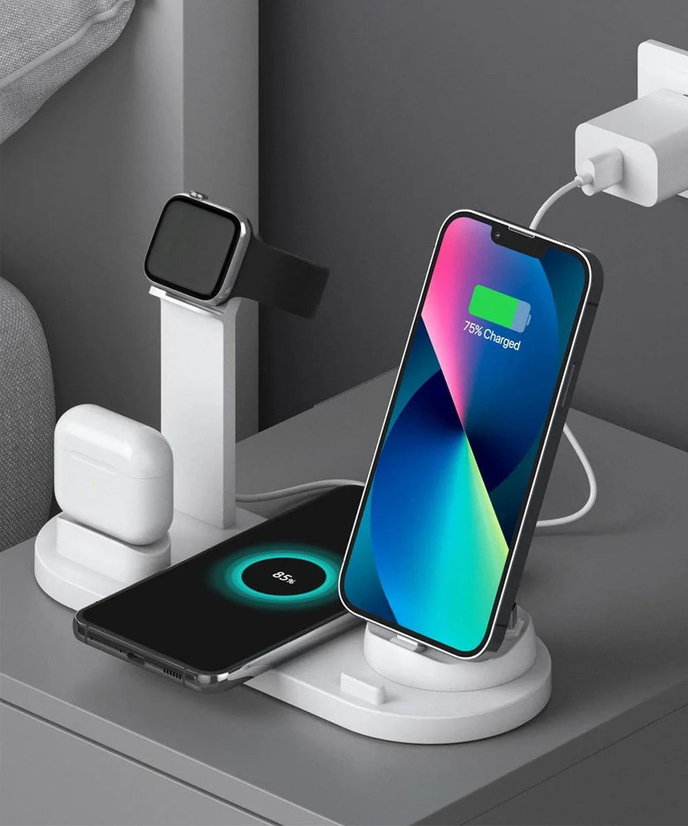 Wireless Charging Station - Qi Certified MagSafe Compatible Multi-Device White Tidesmit