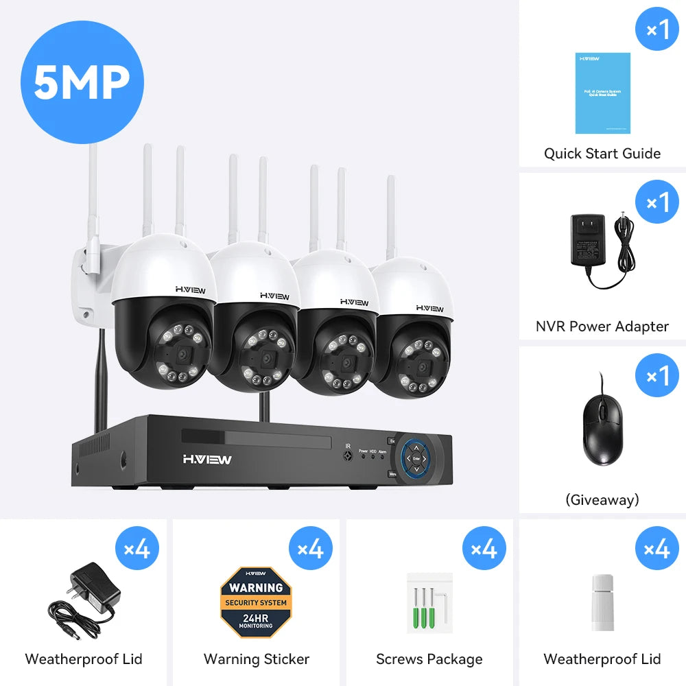 H.view 8CH 5mp Wireless Wifi Camera Security System CCTV Camera Video Surveillance Kit NVR Indoor Outdoor Two-Way Audio Xmeye
