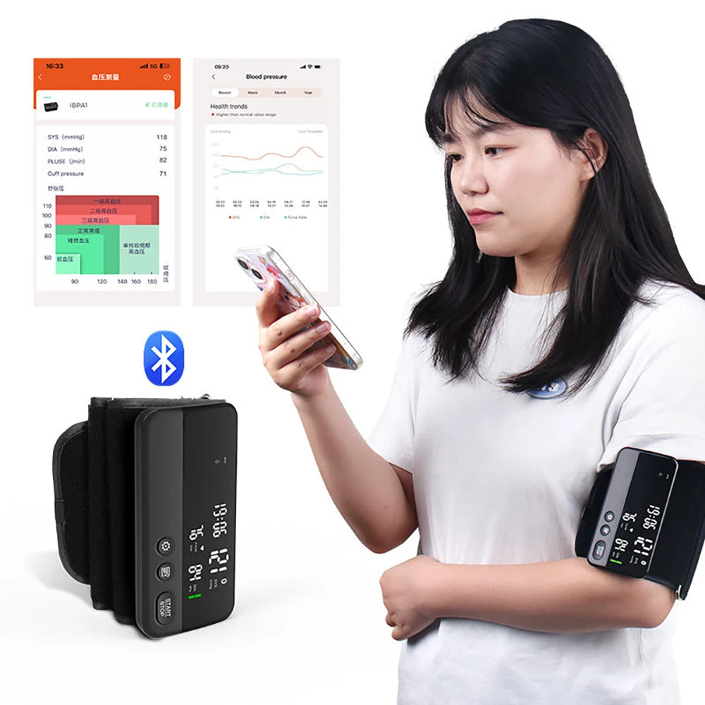 Bluetooth Digital Blood Pressure Monitor Supports English, Spanish LCD Display, Rechargeable Upper Arm Blood Pressure Monitor
