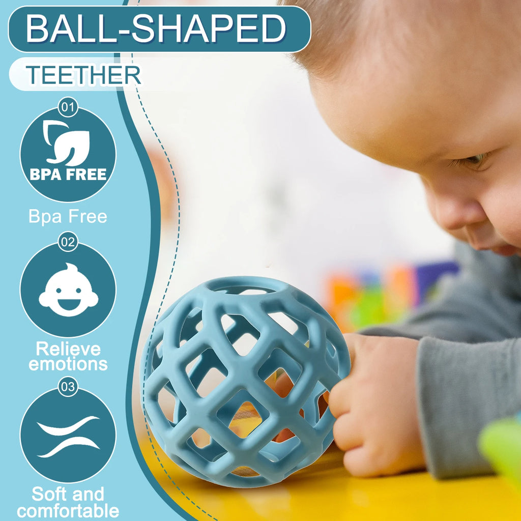 1PCS Baby Silicone Teether Toy Ball Shape Teething Toys Solid Color Oral Health Baby Stuff Baby Care Chewing Toy Baby Items
