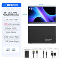 FORZOLA 16" 2K OLED Portable Monitor 120hz Gaming Display 100% DCI-P3 Laptop External Screen USB-C HDMI For Mac PC Mobile Phone