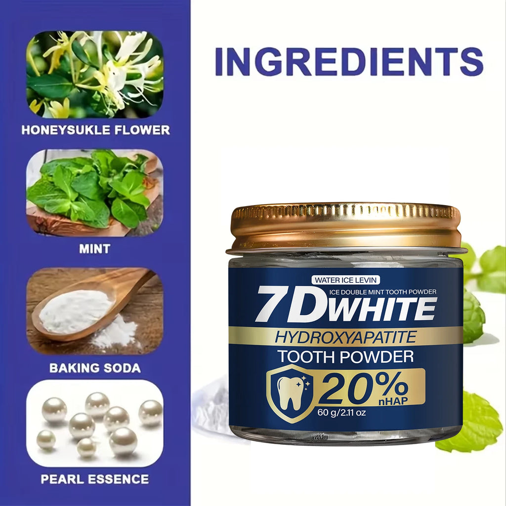 Tidesmit 20% nHAP charcoal teeth whitening powder with double mint for fresh breath and enamel remineralization