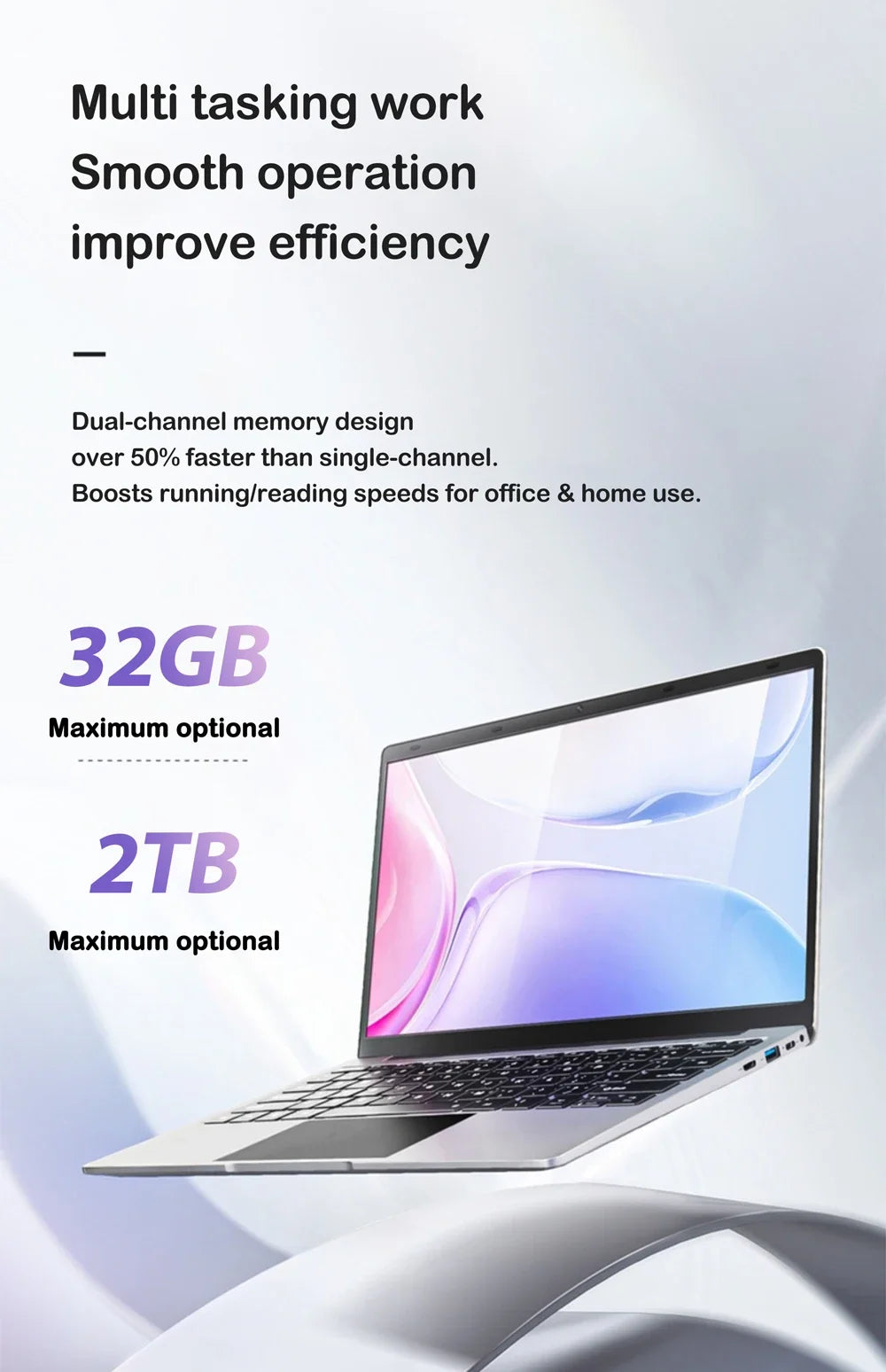 Chic 14.1 Inch Laptop Intel 4405U,120Hz FHD IPS Screen,32GB RAM 2TB SSD,5000mAh Battery Backlit Keyboard