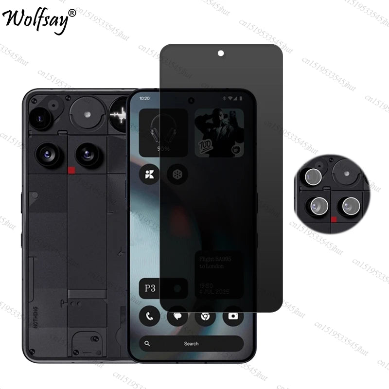 Privacy Screen Protector For Nothing Phone 3 Anti-Spy Tempered Glass For Nothing Phone 3 Camera Glass For Nothing Phone 3 Glass AE 1 Glass and 1 Len Nothing Phone (3) Tidesmit