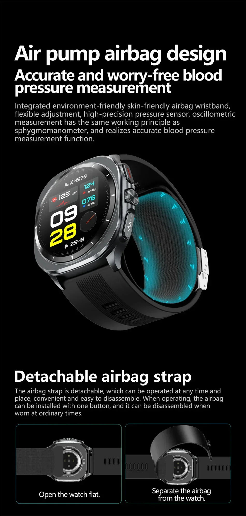 New AI Diagnosis Smart Watch Men, Air Pump Airbag Accurate Measure Blood Pressuer ECG Uric Acid Lipid Smartwatches For XIAOMI
