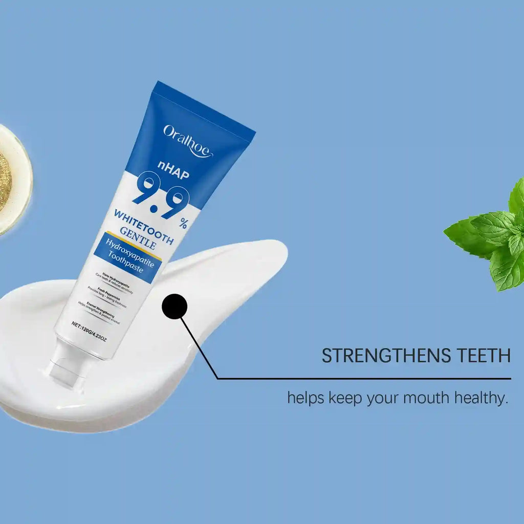 Tidesmit Hydroxyapatite toothpaste for enamel repair, teeth whitening, stain removal, and bad breath control.