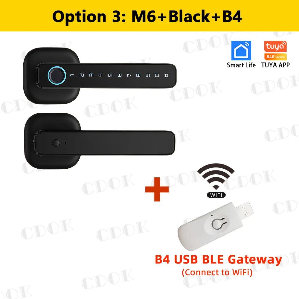 Smart Fingerprint Door Lock with Tuya Bluetooth App Access - Tidesmit 3790-M6-Black-B4 Tidesmit