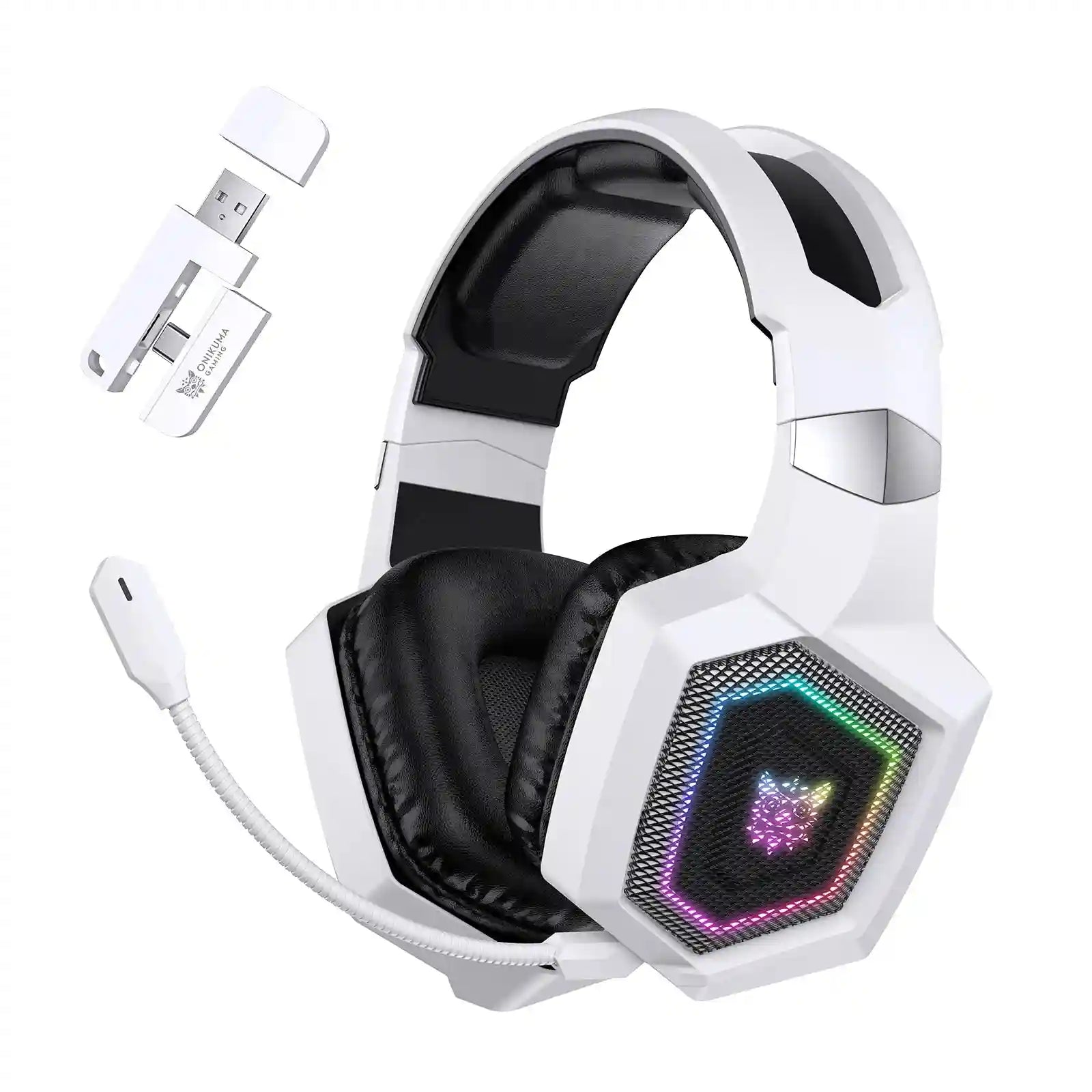 Wireless Gaming Headset for PS5 & PC with Noise Cancelling Mic - White Tidesmit