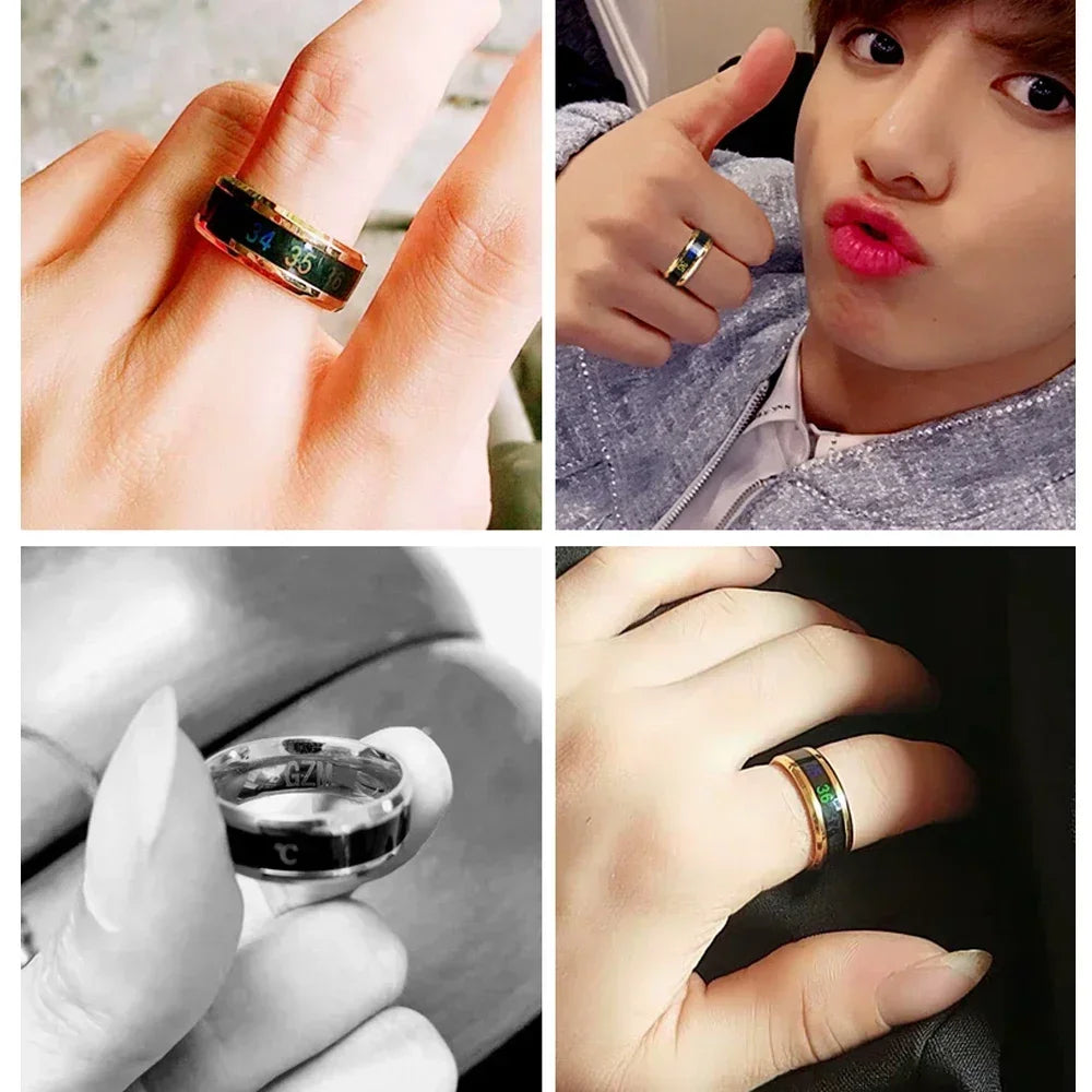 Size 6-13# Intelligent 38 Temperature Men Women Ring Stainless Steel Simple Creative Couple Mood Changing Number Finger