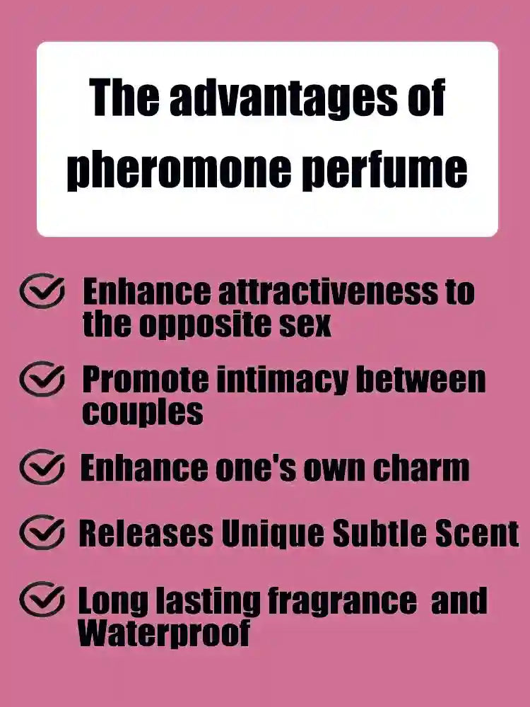 Long-lasting pheromone perfume for men and women, designed to enhance attraction, charm, and intimacy with subtle scent.