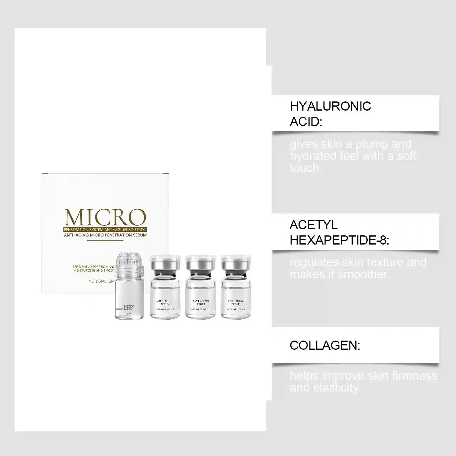 Advanced Collagen Repair Skin Care Set: Firming, anti-aging serum vials with Hyaluronic Acid, Collagen, Hexapeptide-8.