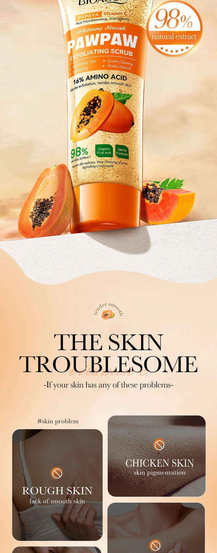 Papaya Vitamin C Exfoliating Scrub - Deep Cleansing Natural Skincare Scrubs Treatments Tidesmit