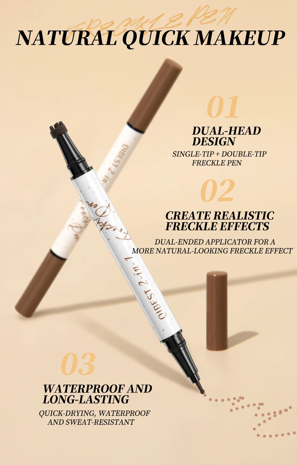 Tidesmit QIBEST double-end freckle stamp pen for natural brown faux freckles and waterproof face makeup