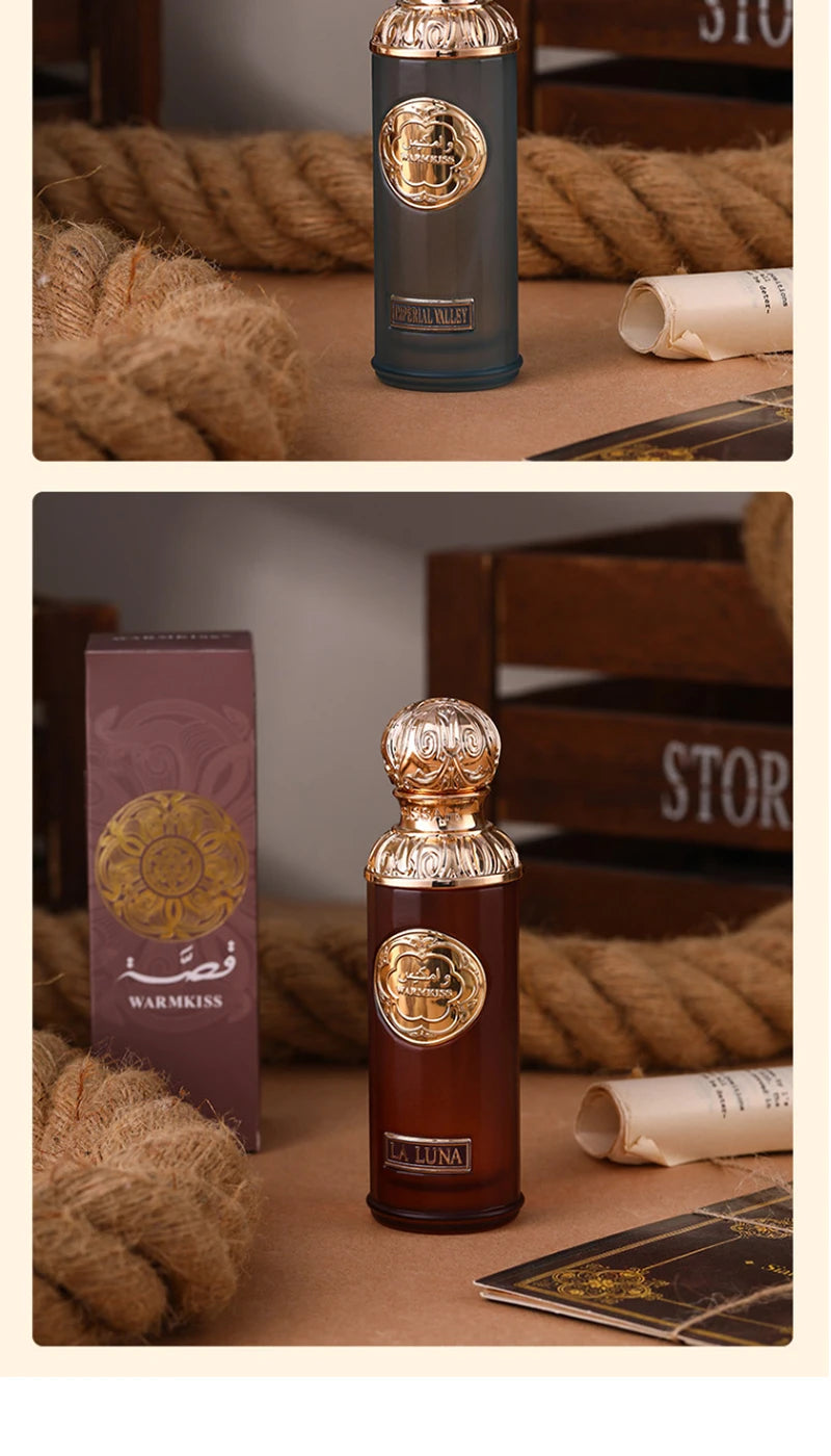Lauren Emperor Valley unisex EDP, long-lasting Arabian Oud perfume. Luxury 100ml cylindrical bottle with gold cap.